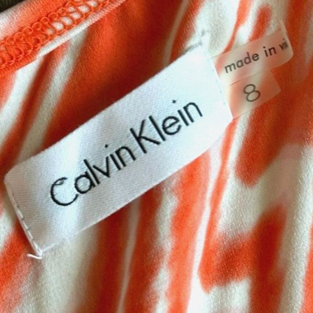 CK Tie Waist Jumpsuit Orange Swirl Abstract Zebra Palazzo Romper Size 8 Stretchy - Picture 7 of 9